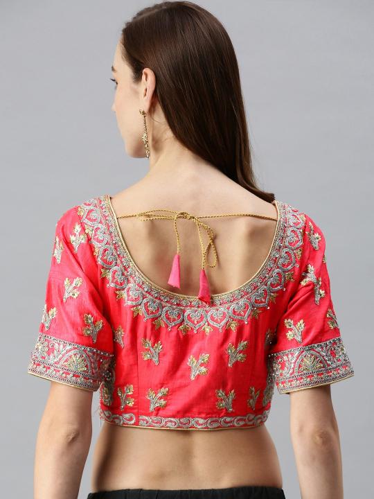 Peach Art Silk Embroidery Readymade Blouse — alternate view