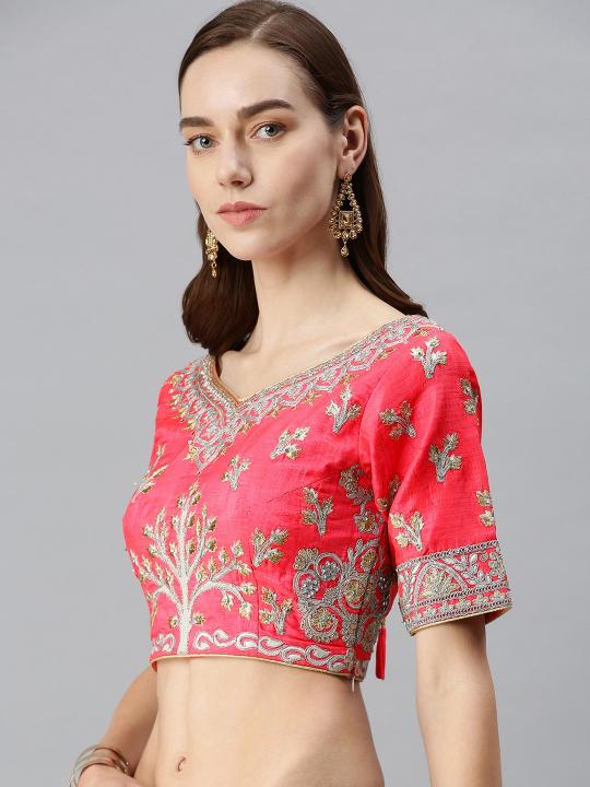 Peach Art Silk Embroidery Readymade Blouse