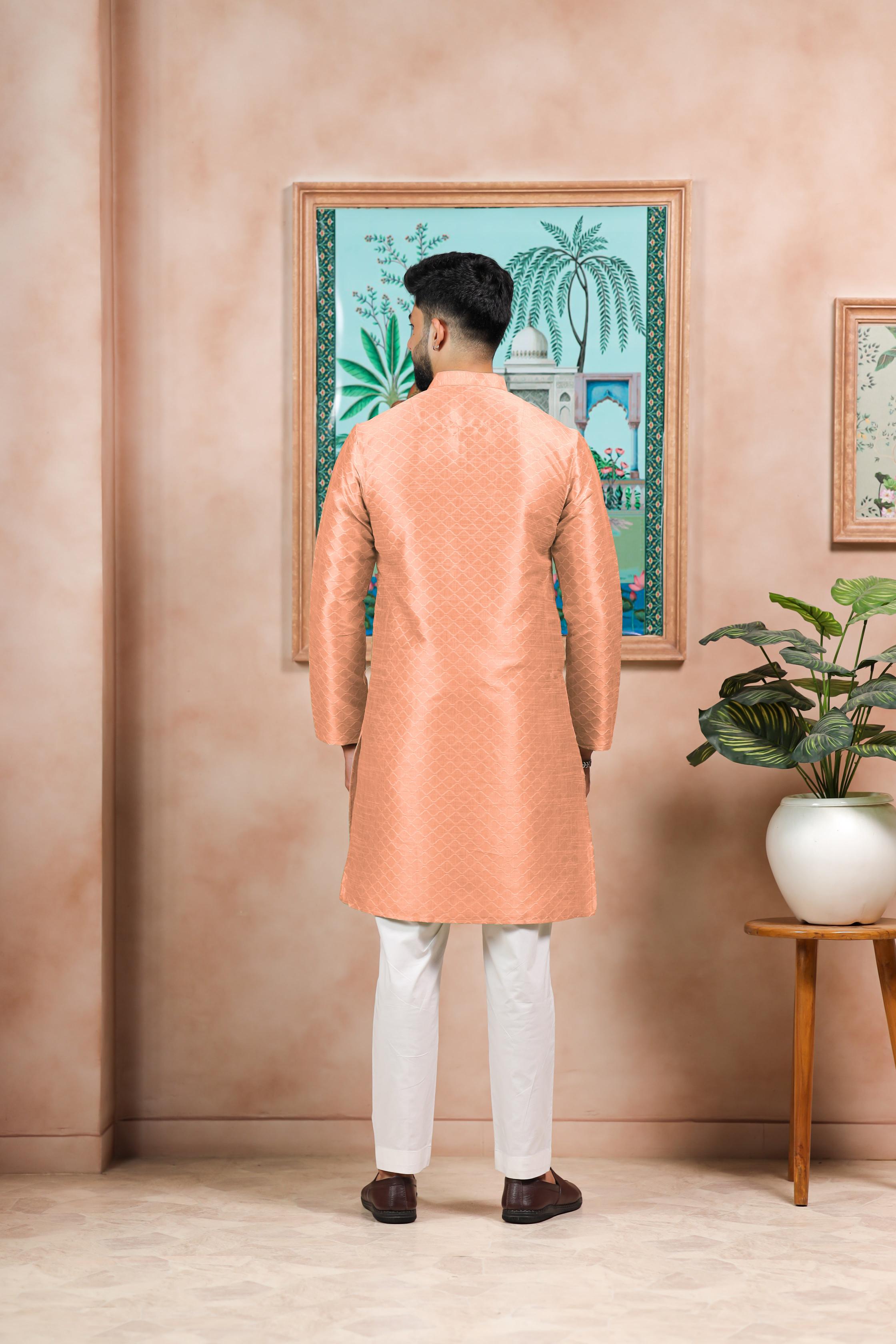 Peach Art Silk Kurta Pyjama — alternate view