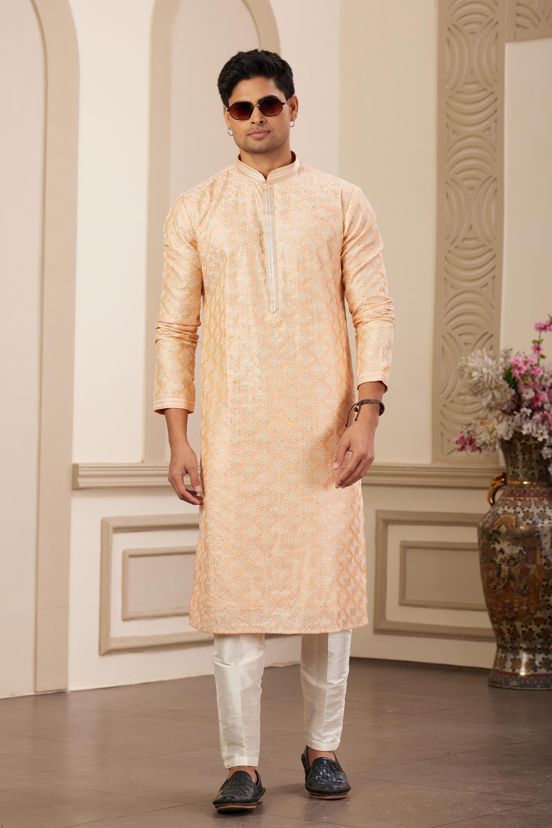 Peach Art Silk Payjama Kurta