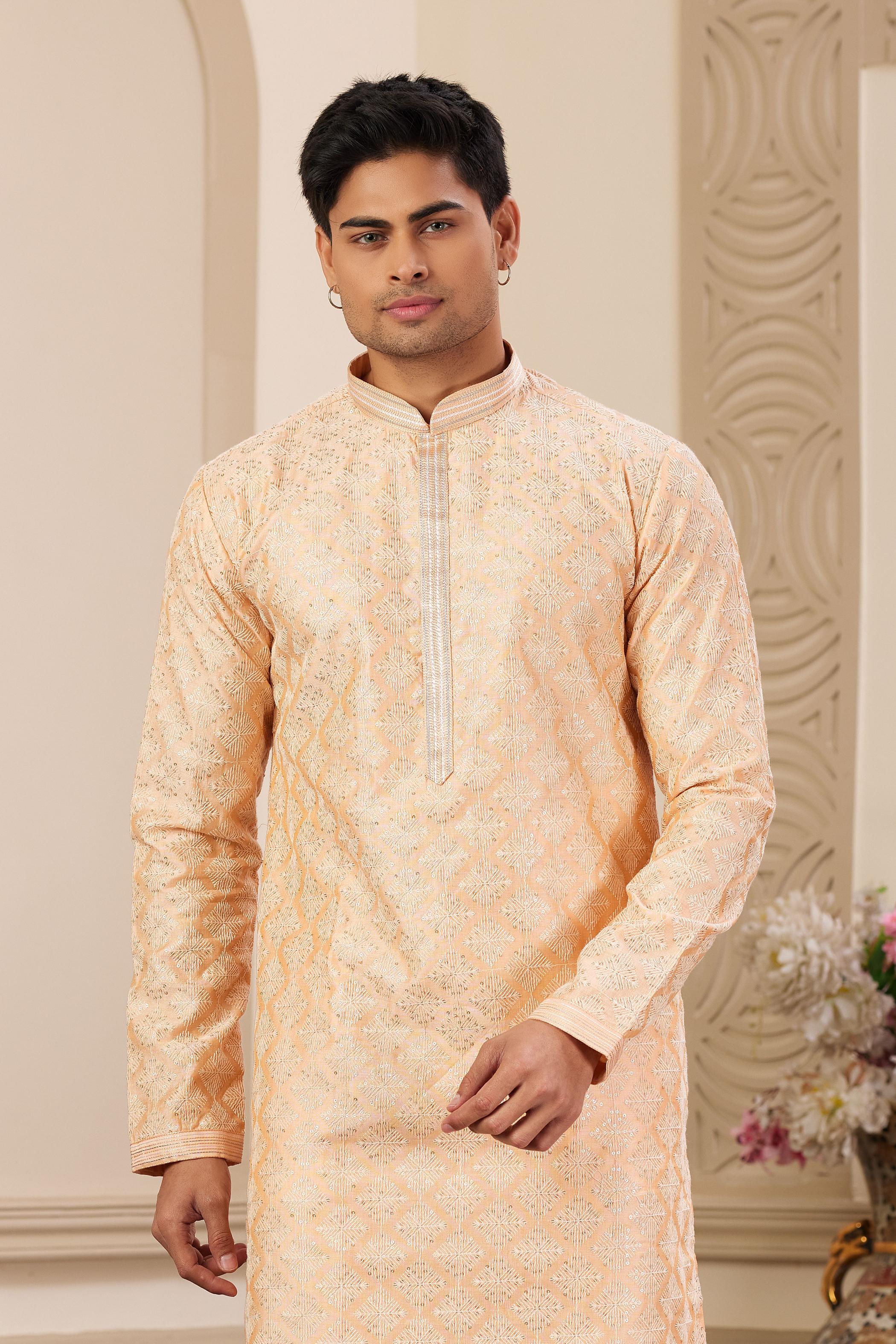 Peach Art Silk Payjama Kurta — alternate view