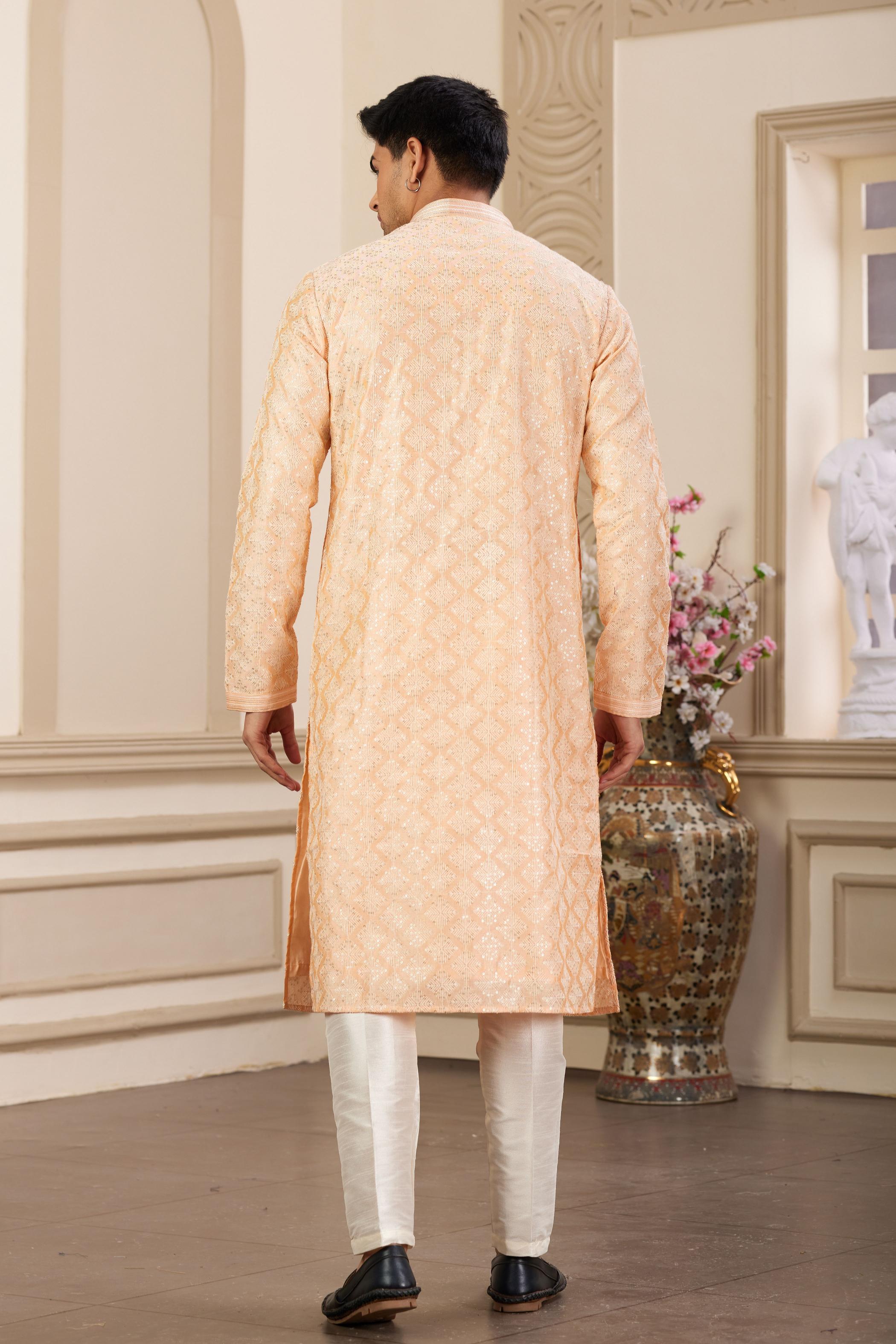Peach Art Silk Payjama Kurta