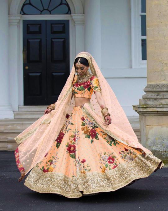 Peach Art Silk Printed Lehenga — alternate view