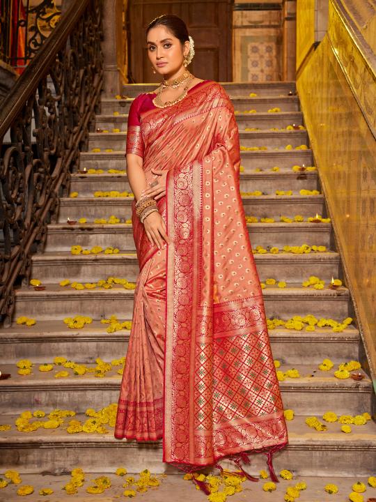 Peach Banarasi Silk Saree