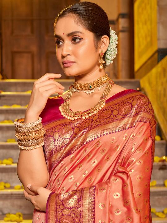 Peach Banarasi Silk Saree
