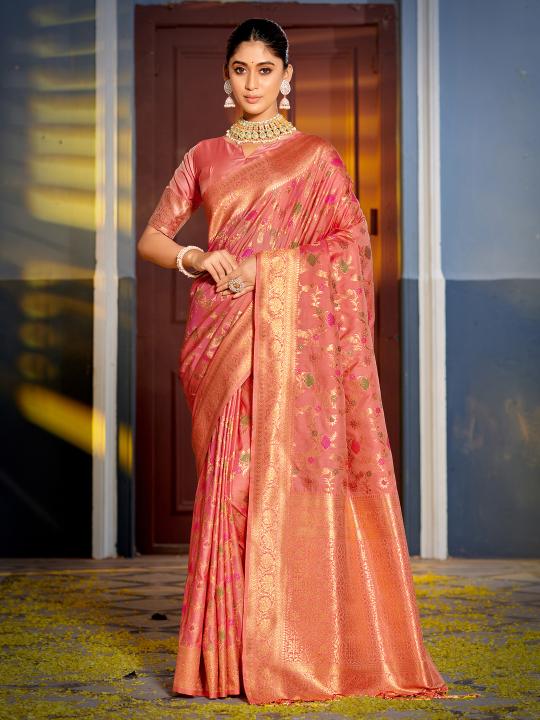 Peach Banarasi Silk Saree