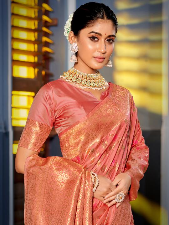 Peach Banarasi Silk Saree — alternate view