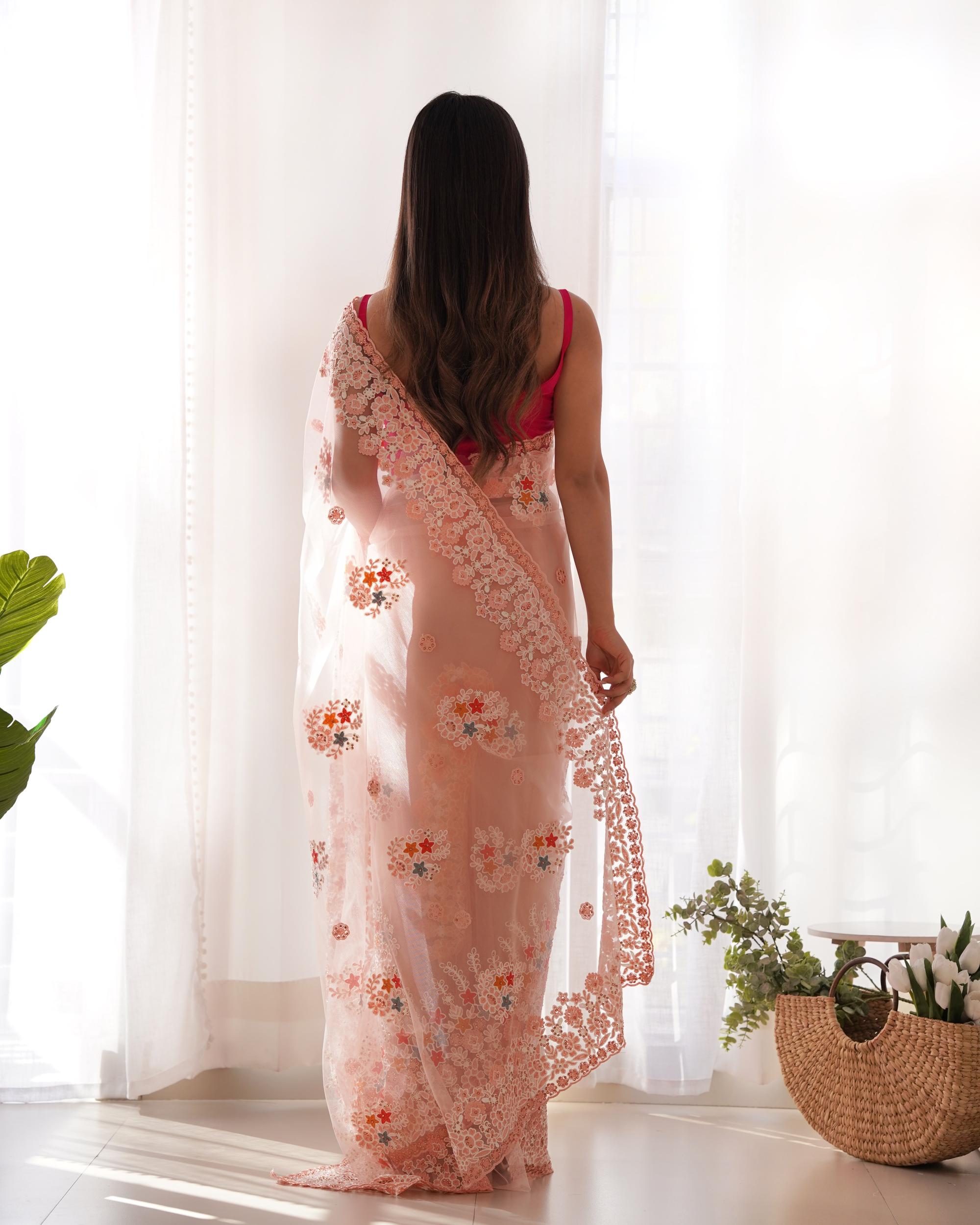 Peach Butterfly Net Saree — alternate view