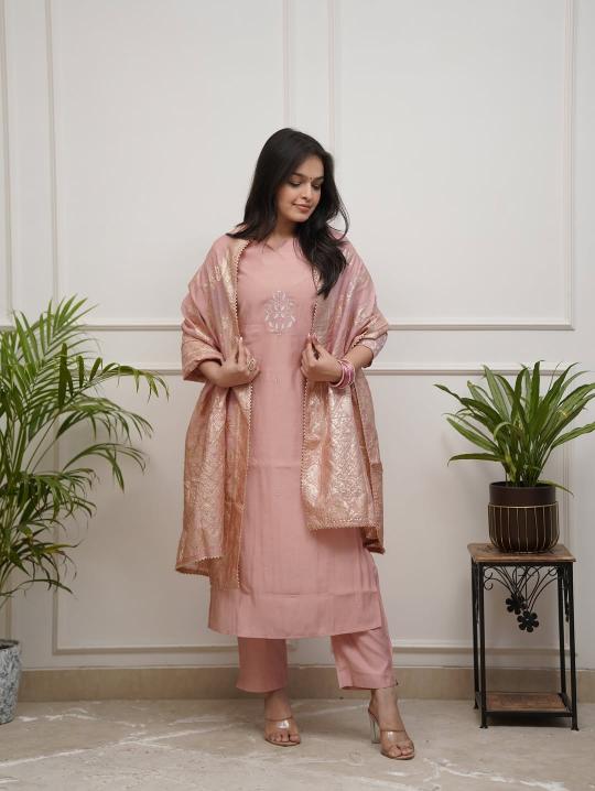 Peach Chanderi Readymade Suits — alternate view