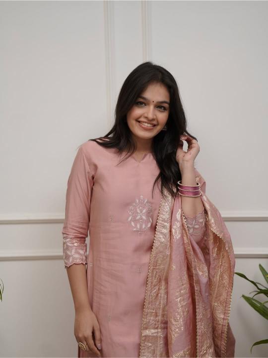 Peach Chanderi Readymade Suits