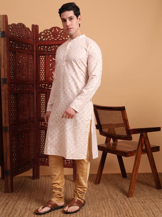 Peach Cotton Embroidery Kurta