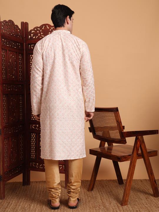 Peach Cotton Embroidery Kurta