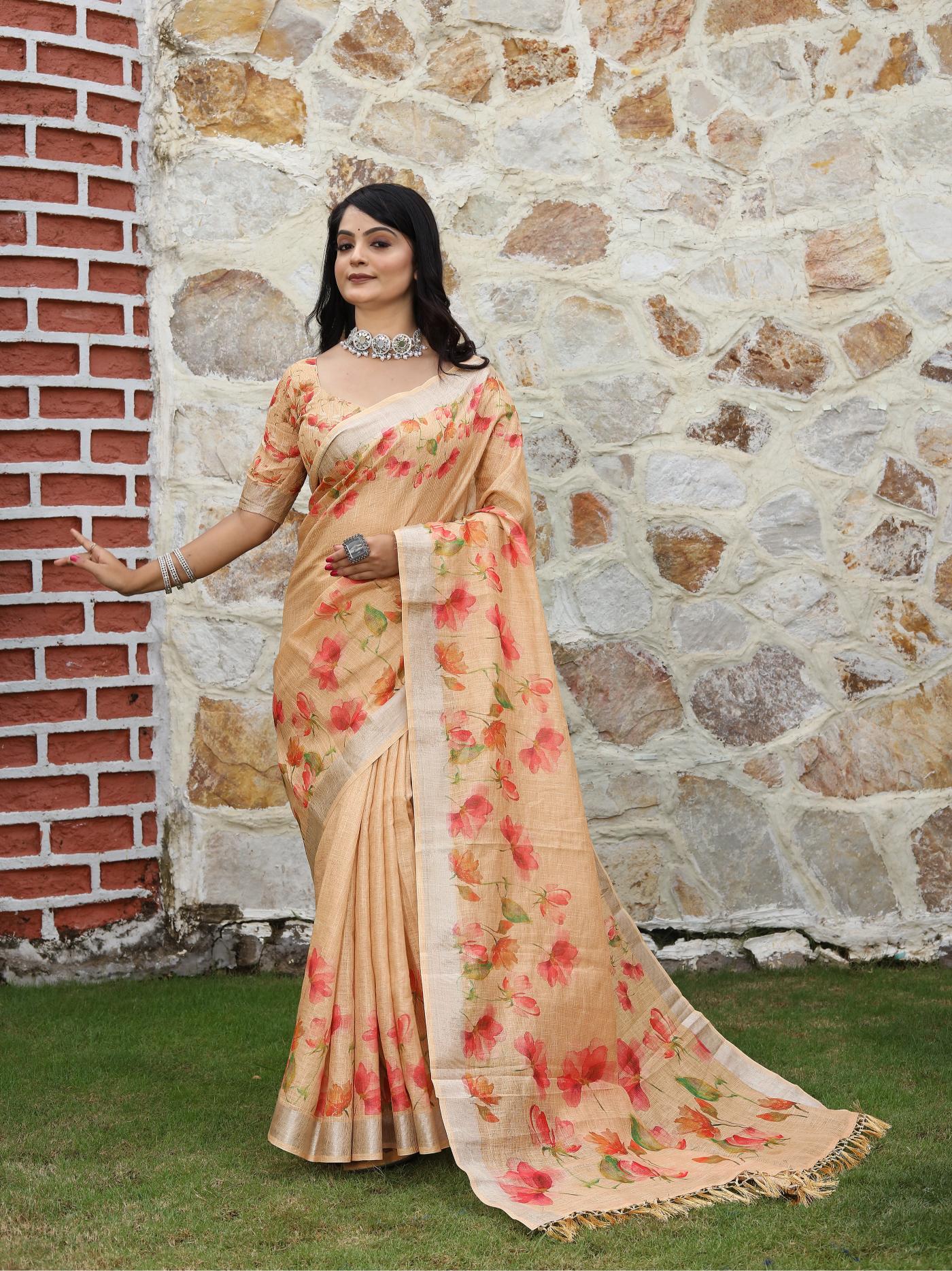 Peach Cotton Shimmer Saree