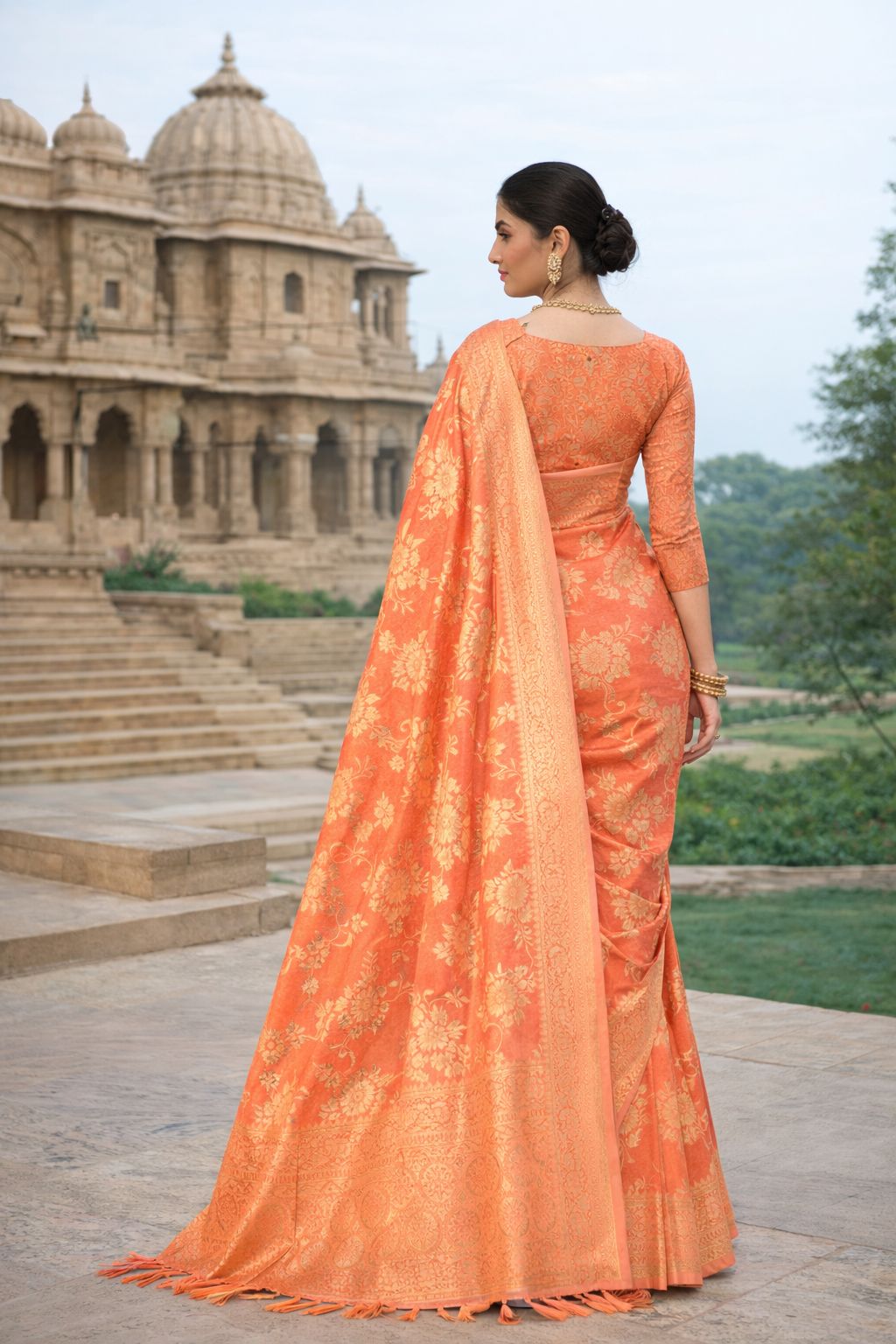 Peach Crepe Silk Designer Saree — alternate view