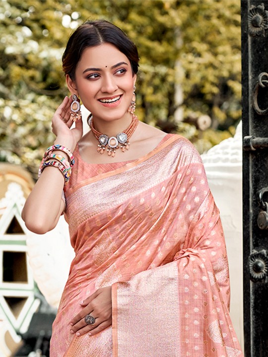 Peach Designer Assam Silk Saree — alternate view