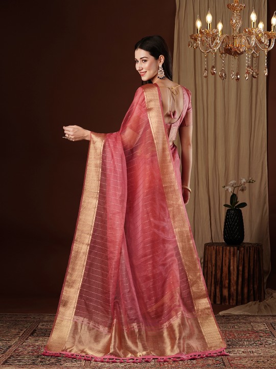 Peach Designer Organza Saree — alternate view