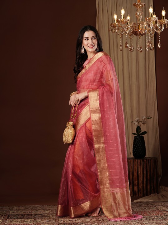 Peach Designer Organza Saree