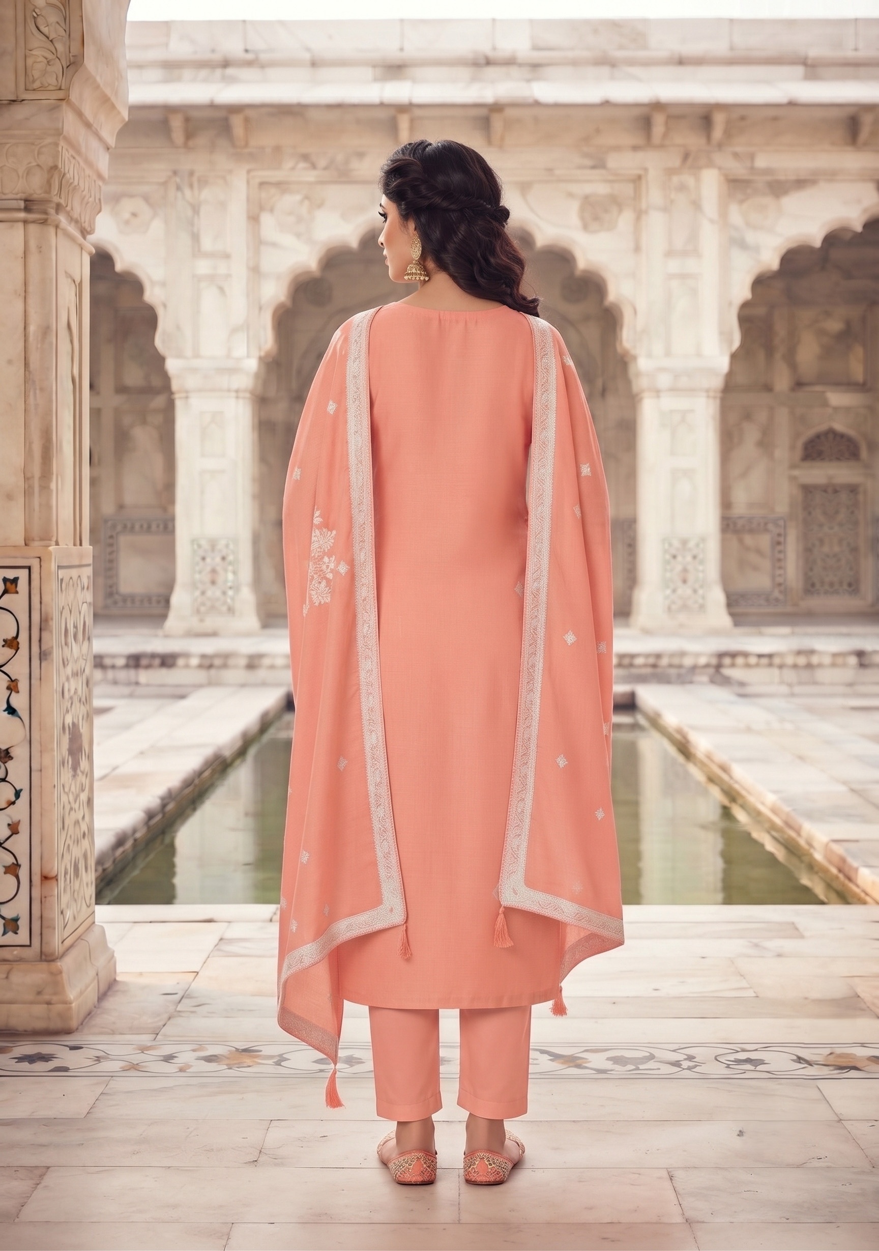 Peach Diamond Embroidered Organza Straight Suit — alternate view