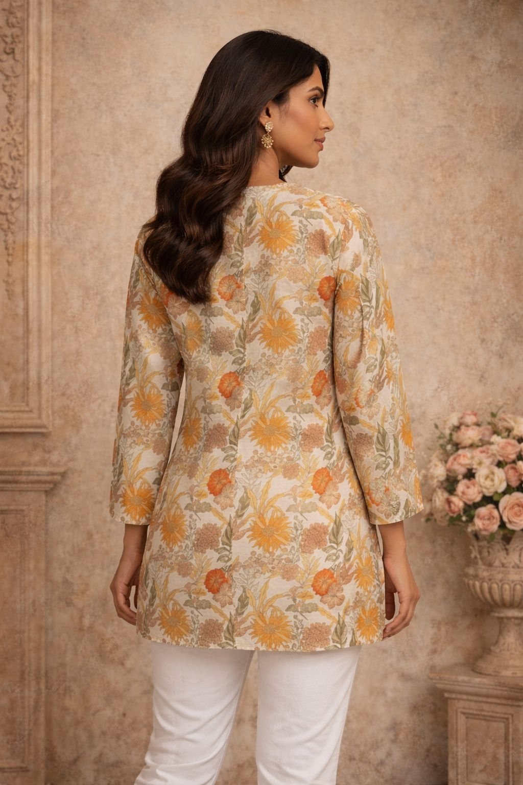 Peach Digital Printed Maslin Kurti — alternate view