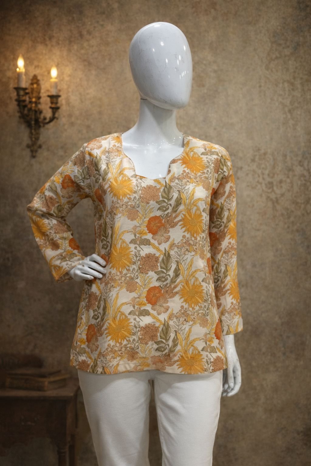 Peach Digital Printed Maslin Kurti