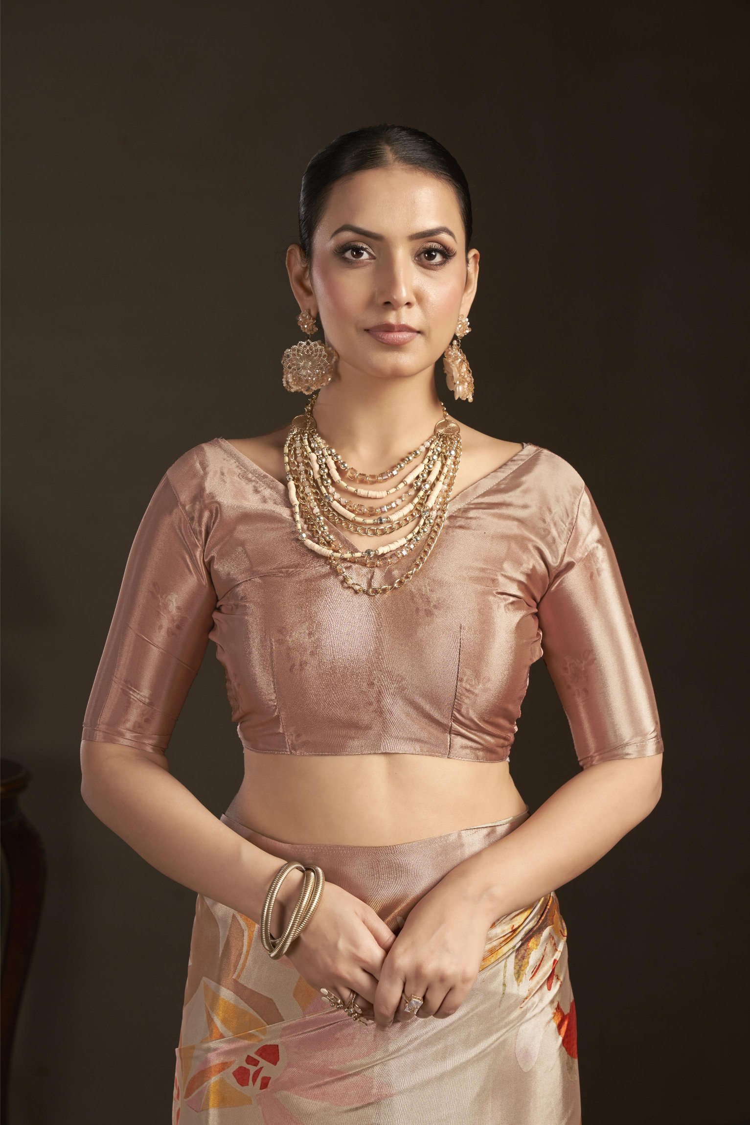 Peach Digital Printed Silk Crepe Ready-to-Wear Saree