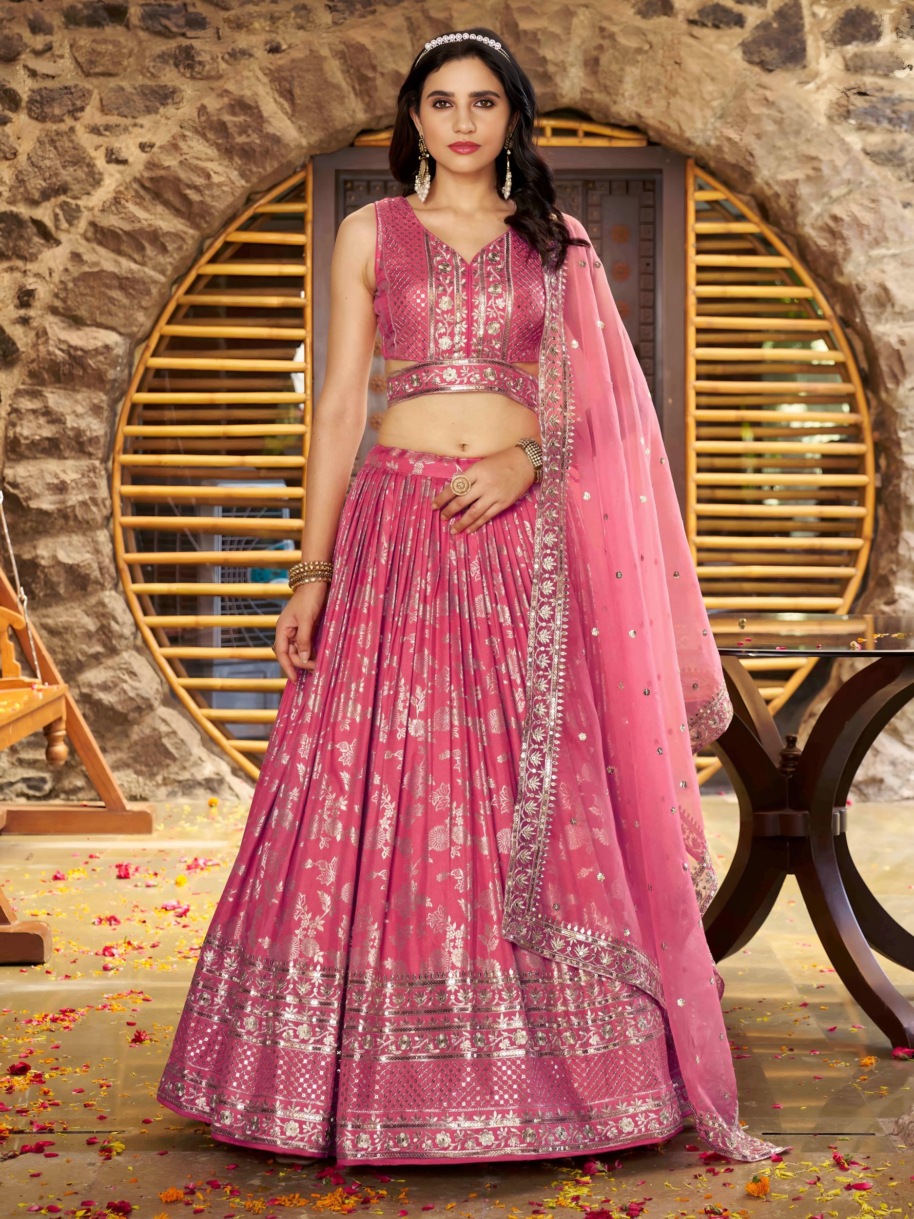 Peach Dola Silk Jacquard Lehenga Choli