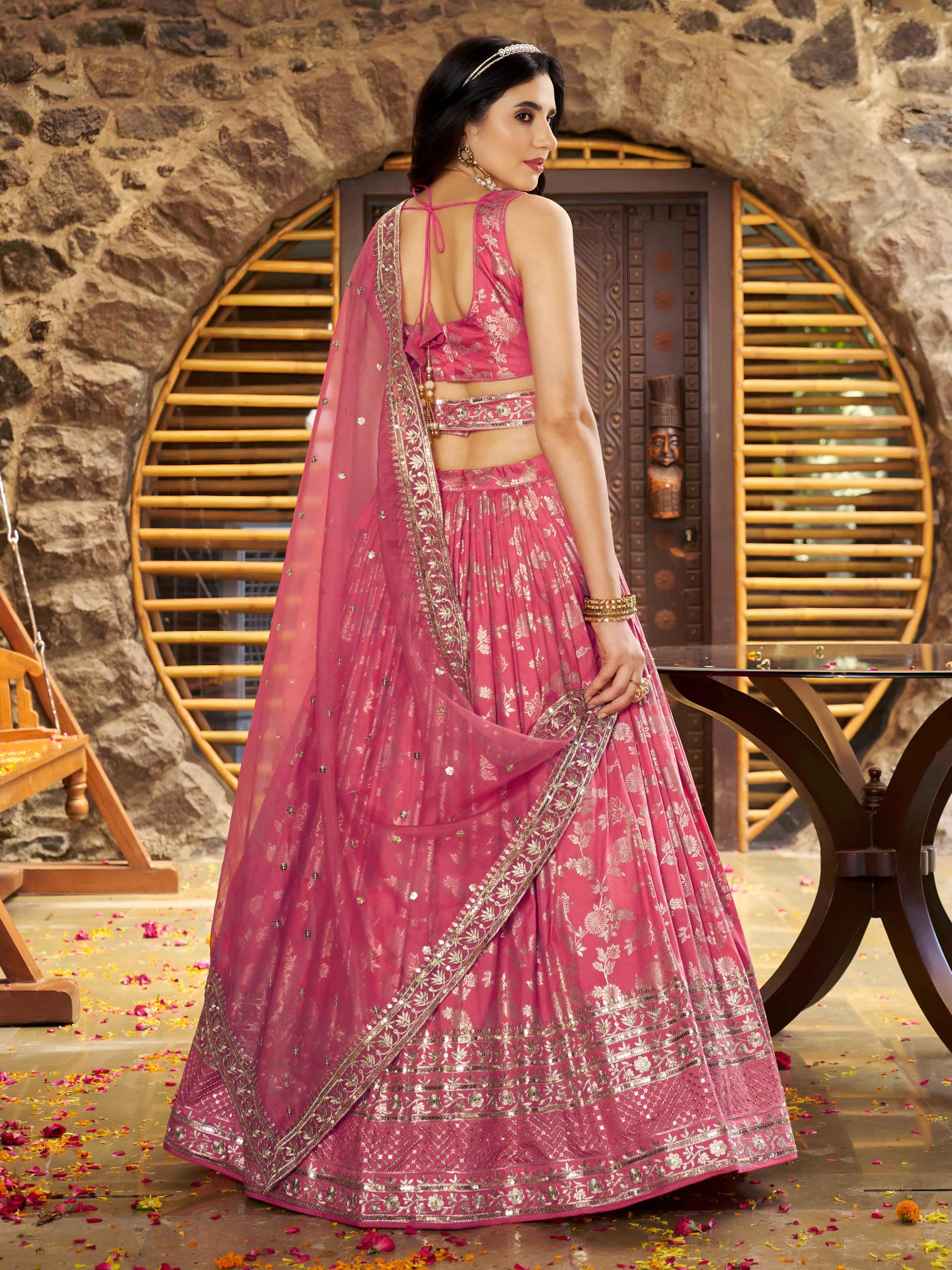 Peach Dola Silk Jacquard Lehenga Choli — alternate view