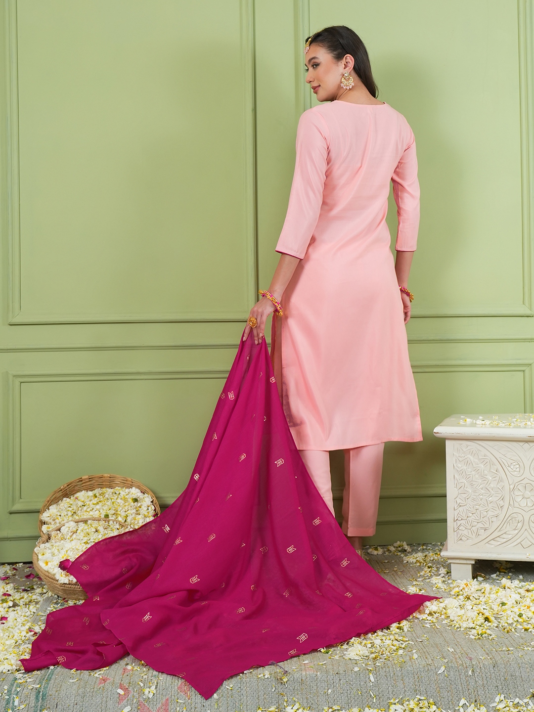 Peach Elegant Panel Embroidery Silk Salwar Suit — alternate view