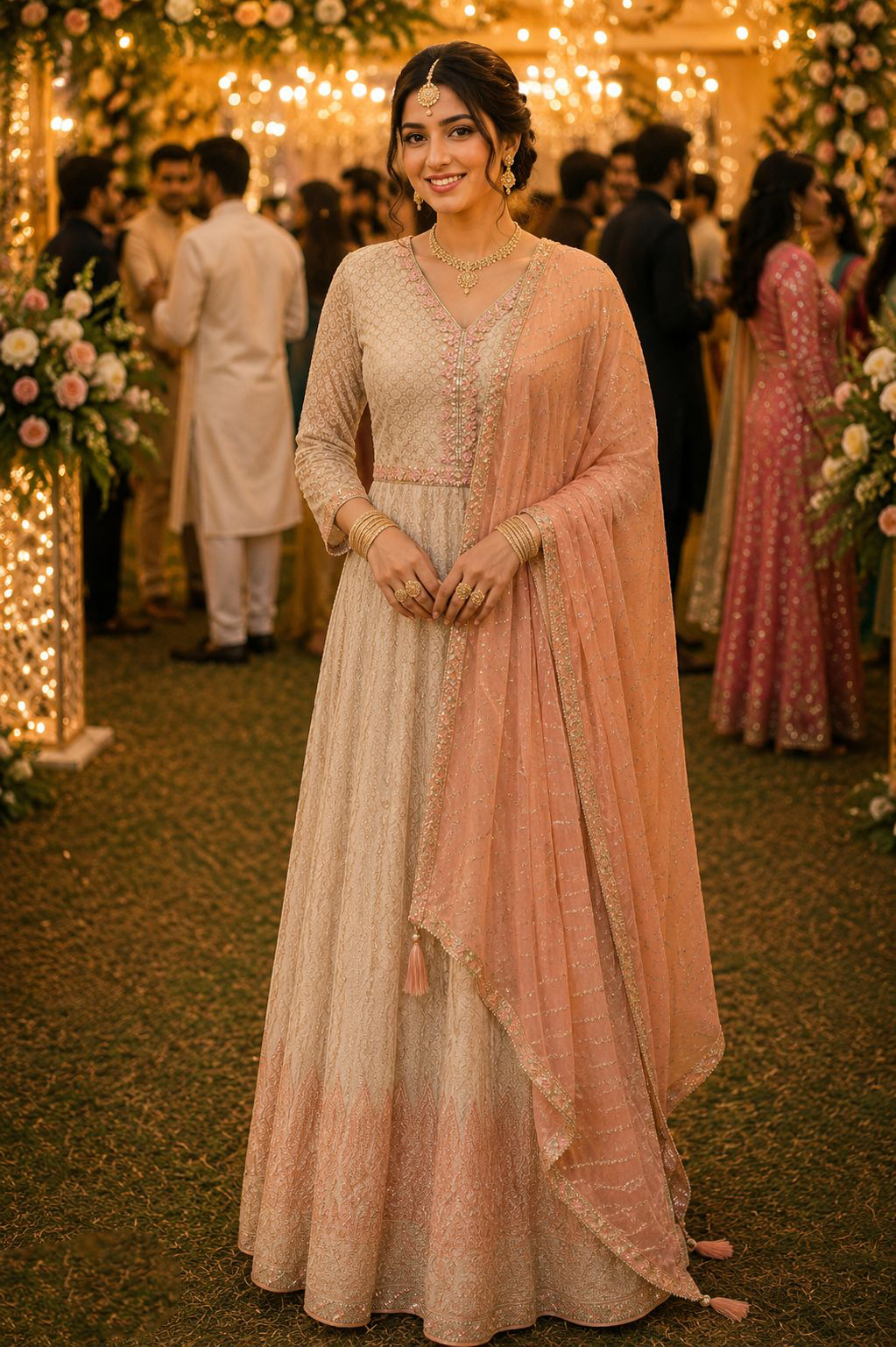 Peach Embroidered Georgette Gown