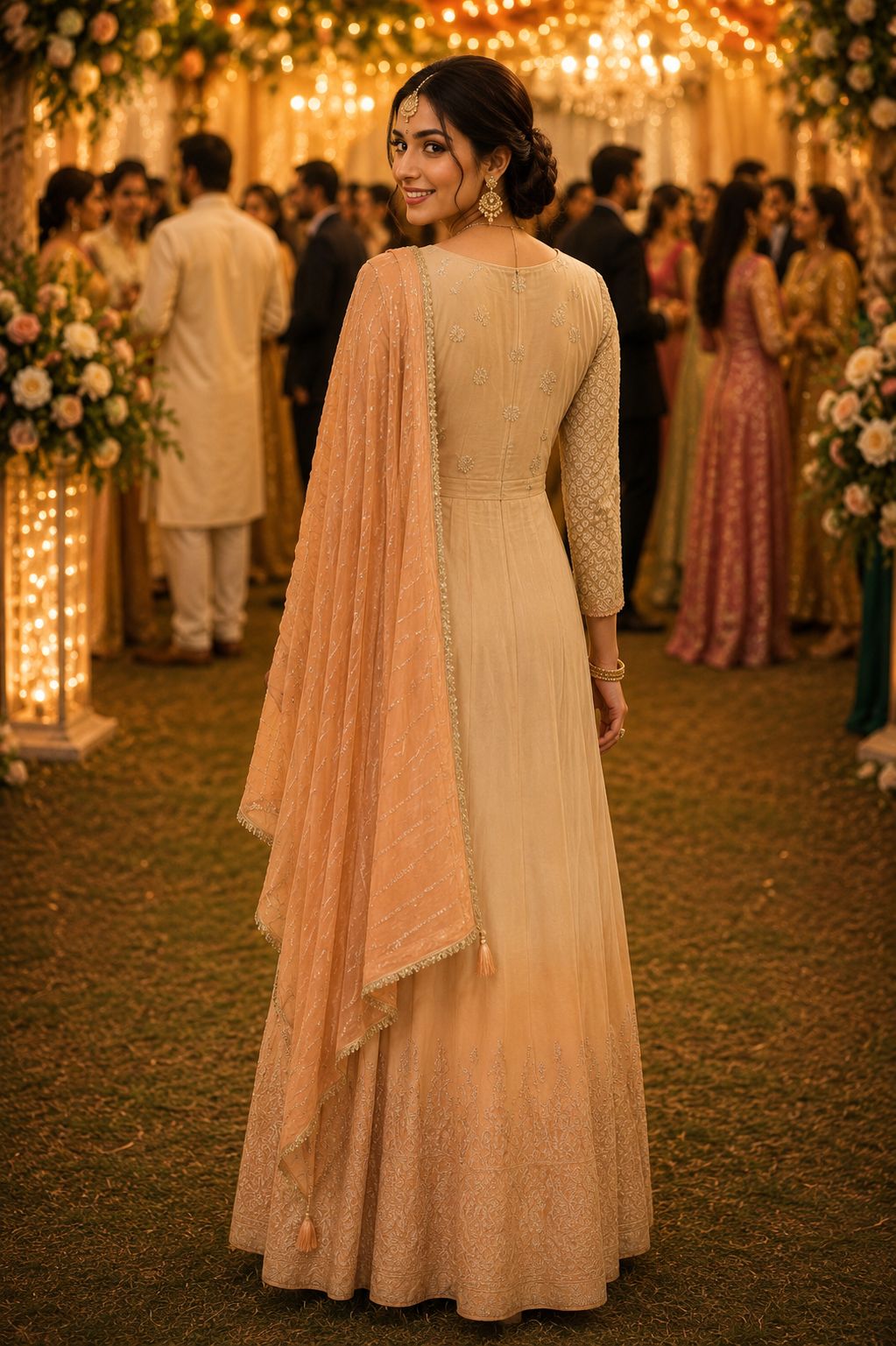 Peach Embroidered Georgette Gown
