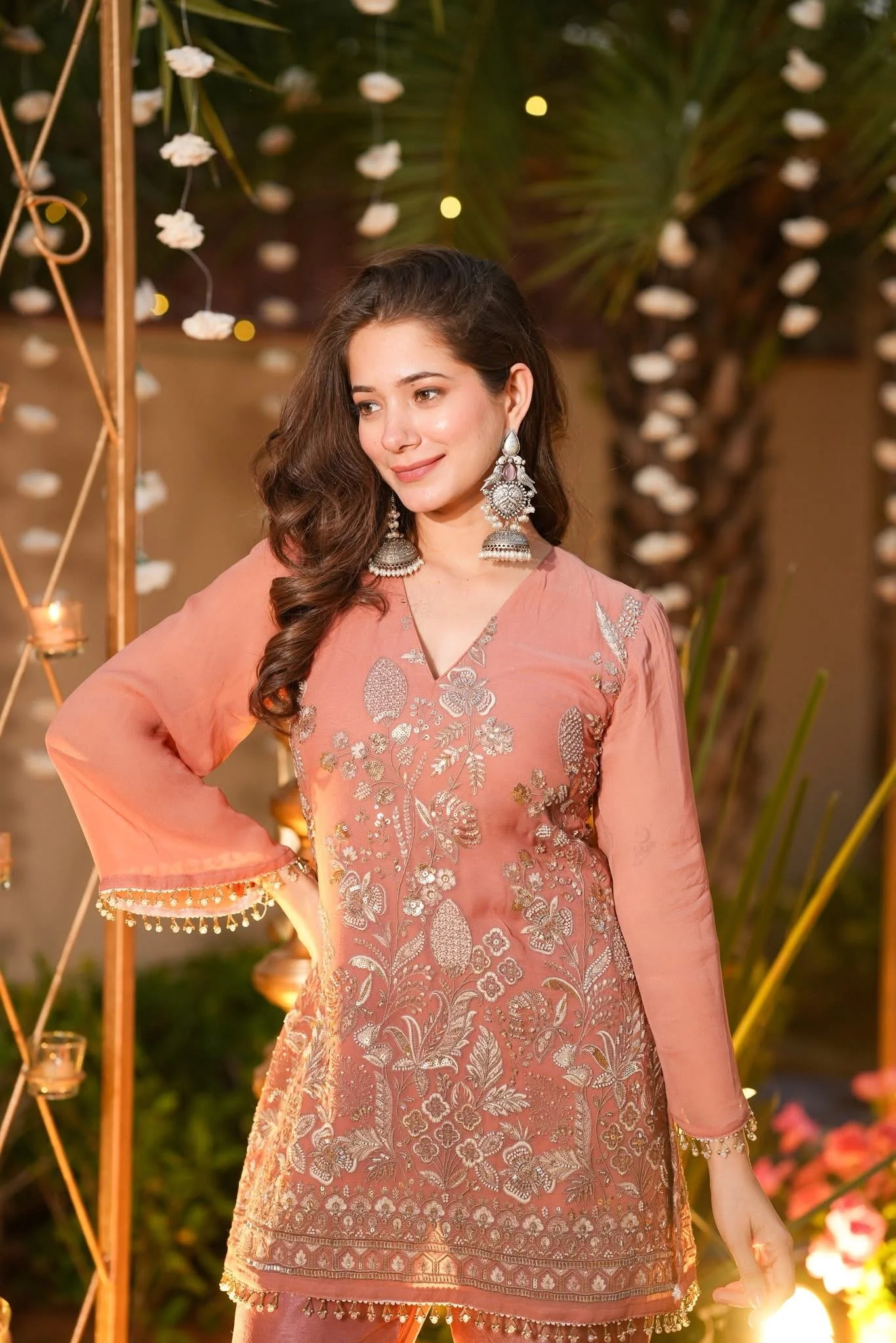 Peach Embroidered Indo-Western Pant Co-ord Set