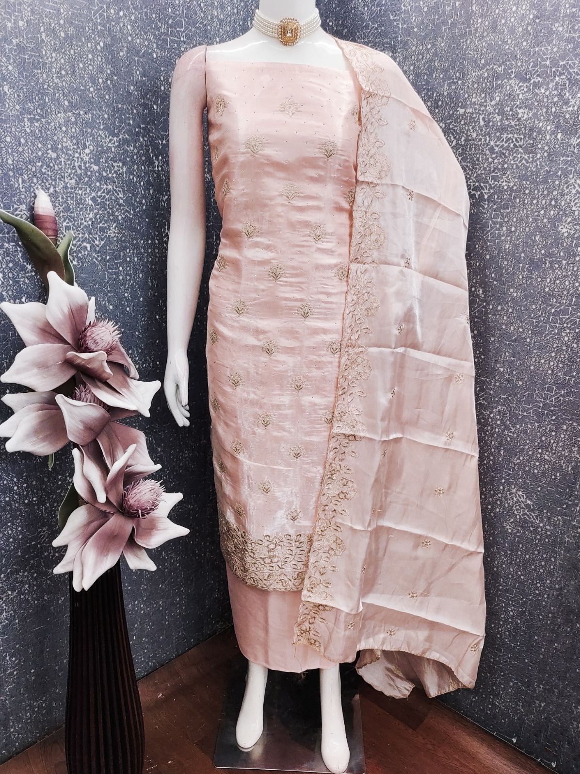 Peach Embroidered Jimmy Chu Straight Salwar Suit — alternate view
