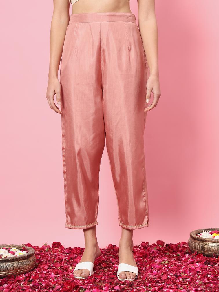 Peach Embroidered Silk Blend Readymade Suit