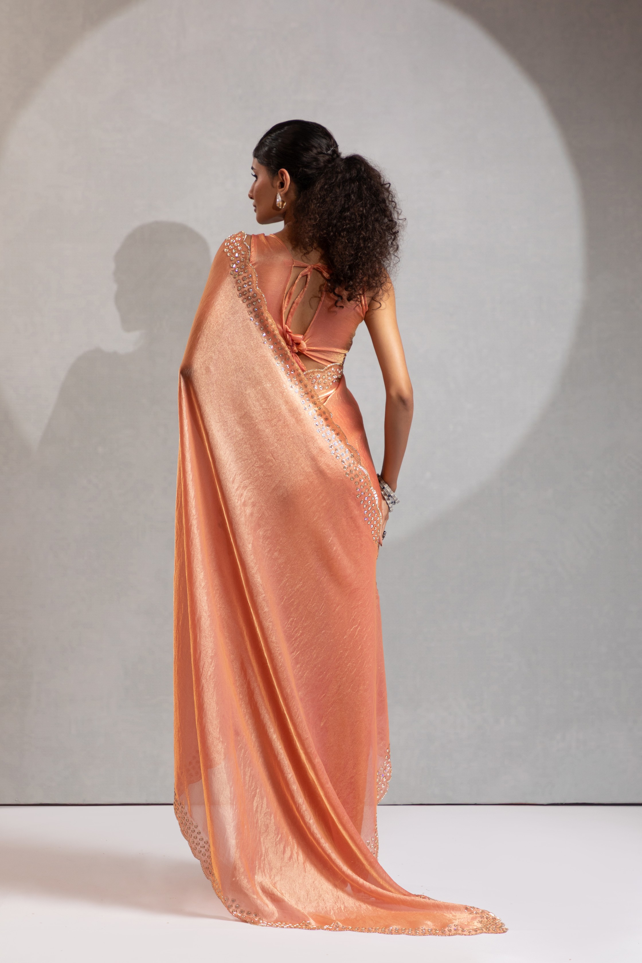 Peach Fendy Silk Two Tone Cutdana Party Wear Saree — alternate view