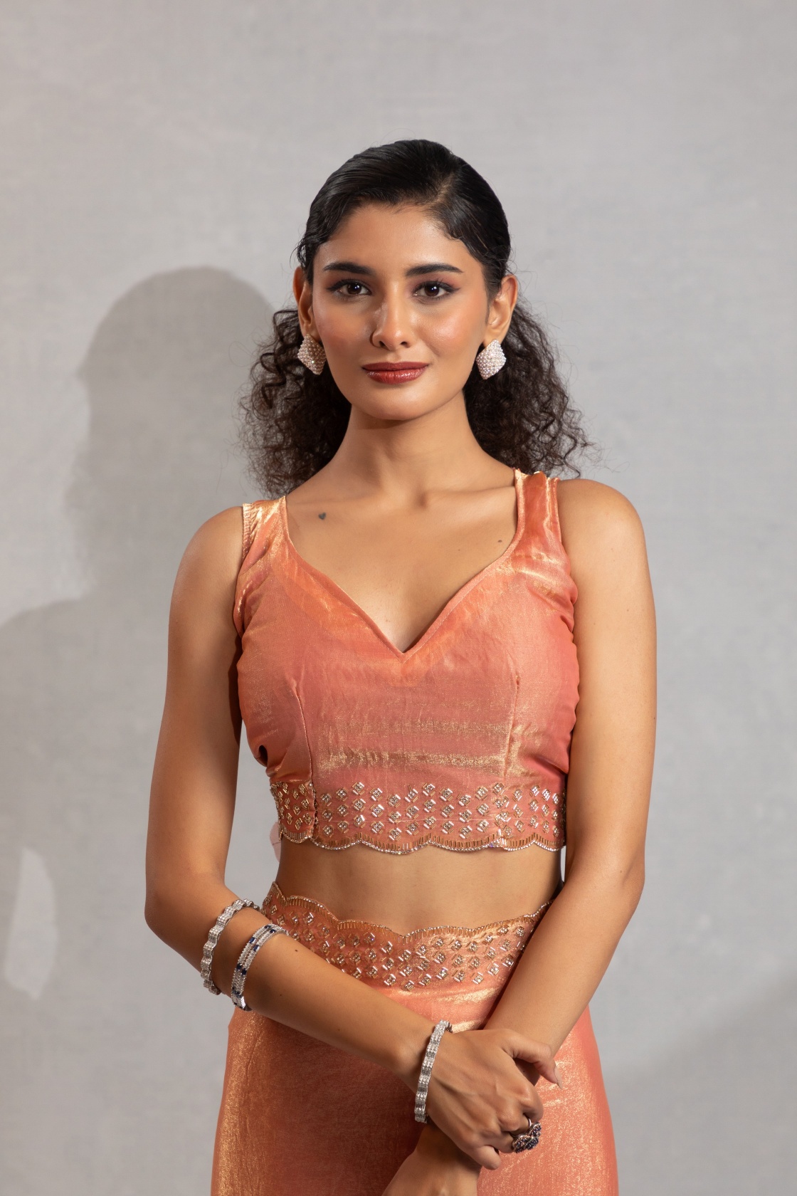 Peach Fendy Silk Two Tone Cutdana Party Wear Saree