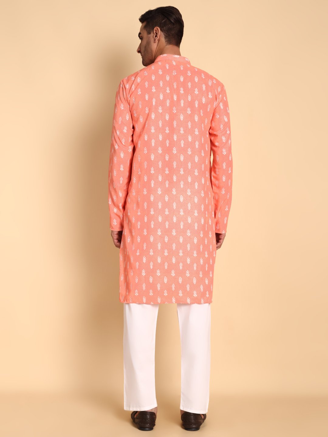 Peach Floral Designer Printed Cotton Kurta Pyjama — alternate view