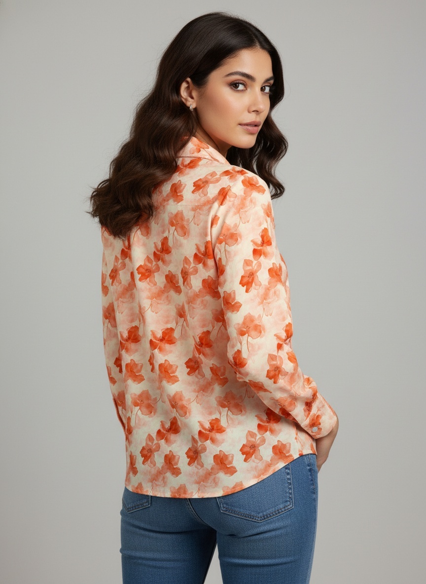 Peach Floral Printed Cotton Shirt — alternate view