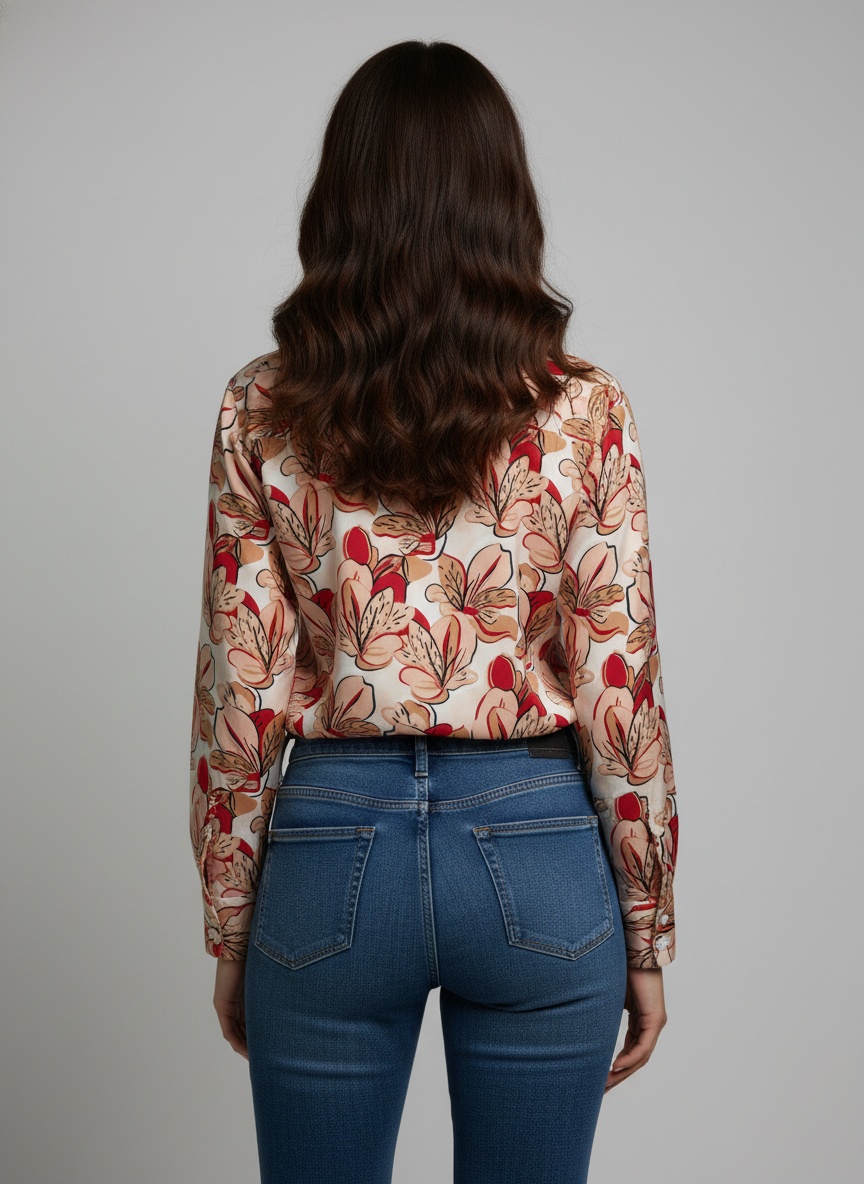 Peach Floral Printed Crepe Casual Shirt — alternate view