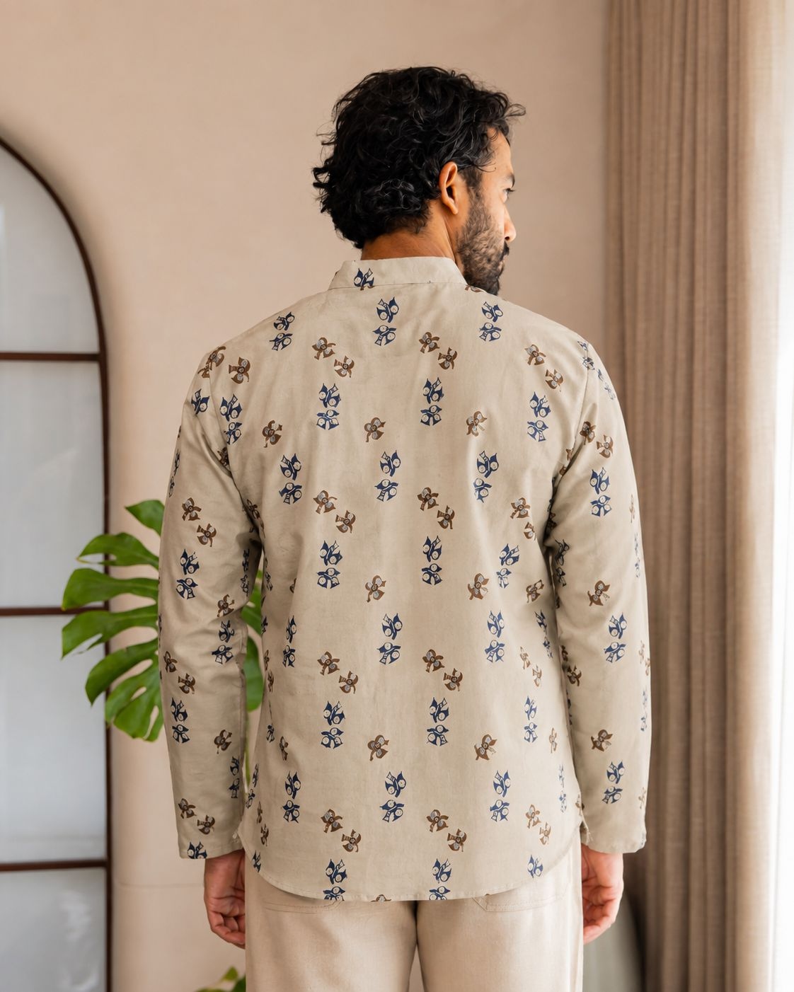 Peach Floral Printed Swiss Linen Short Kurta — alternate view