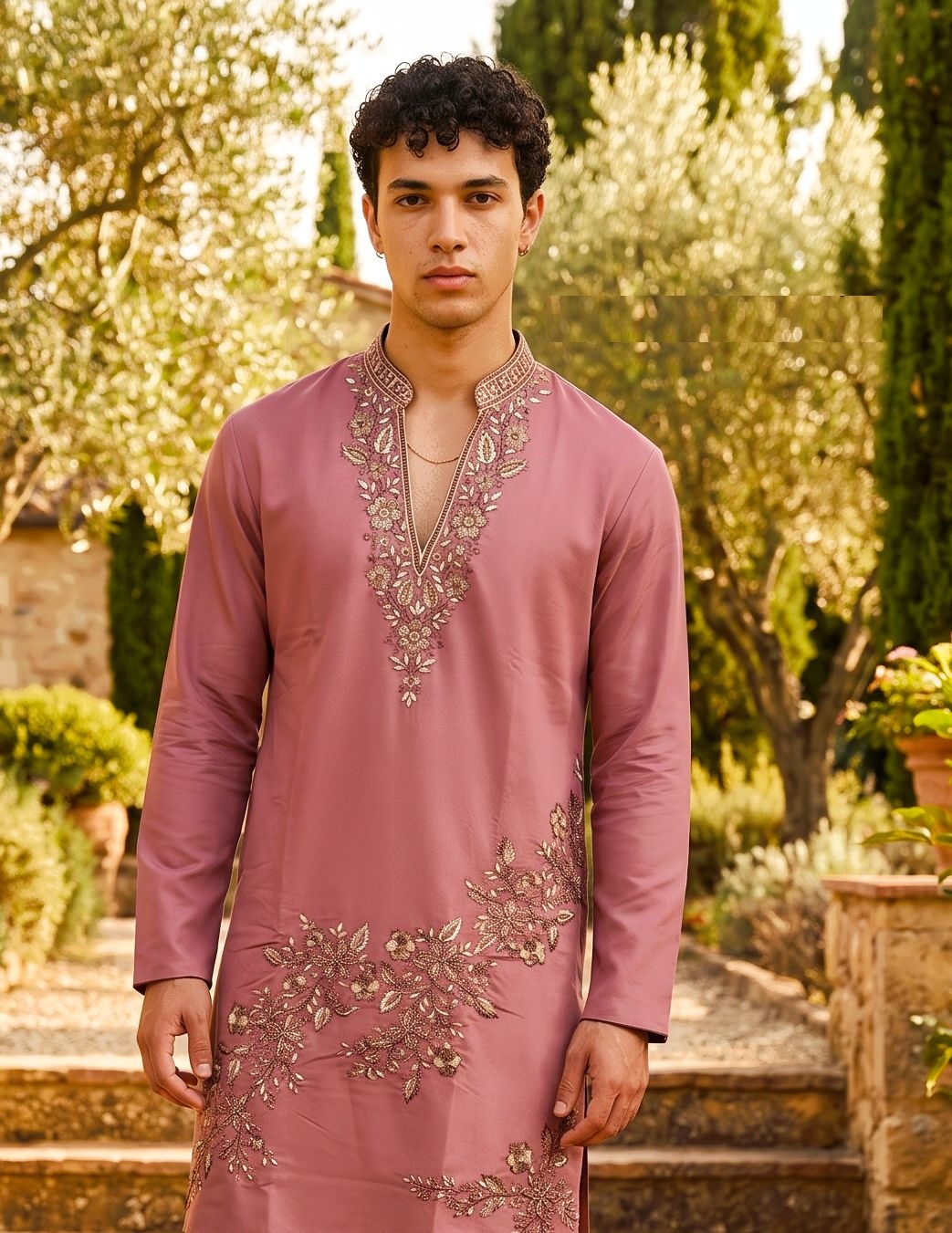 Peach Floral Sequined Lachaka Kurta Pyjama — alternate view