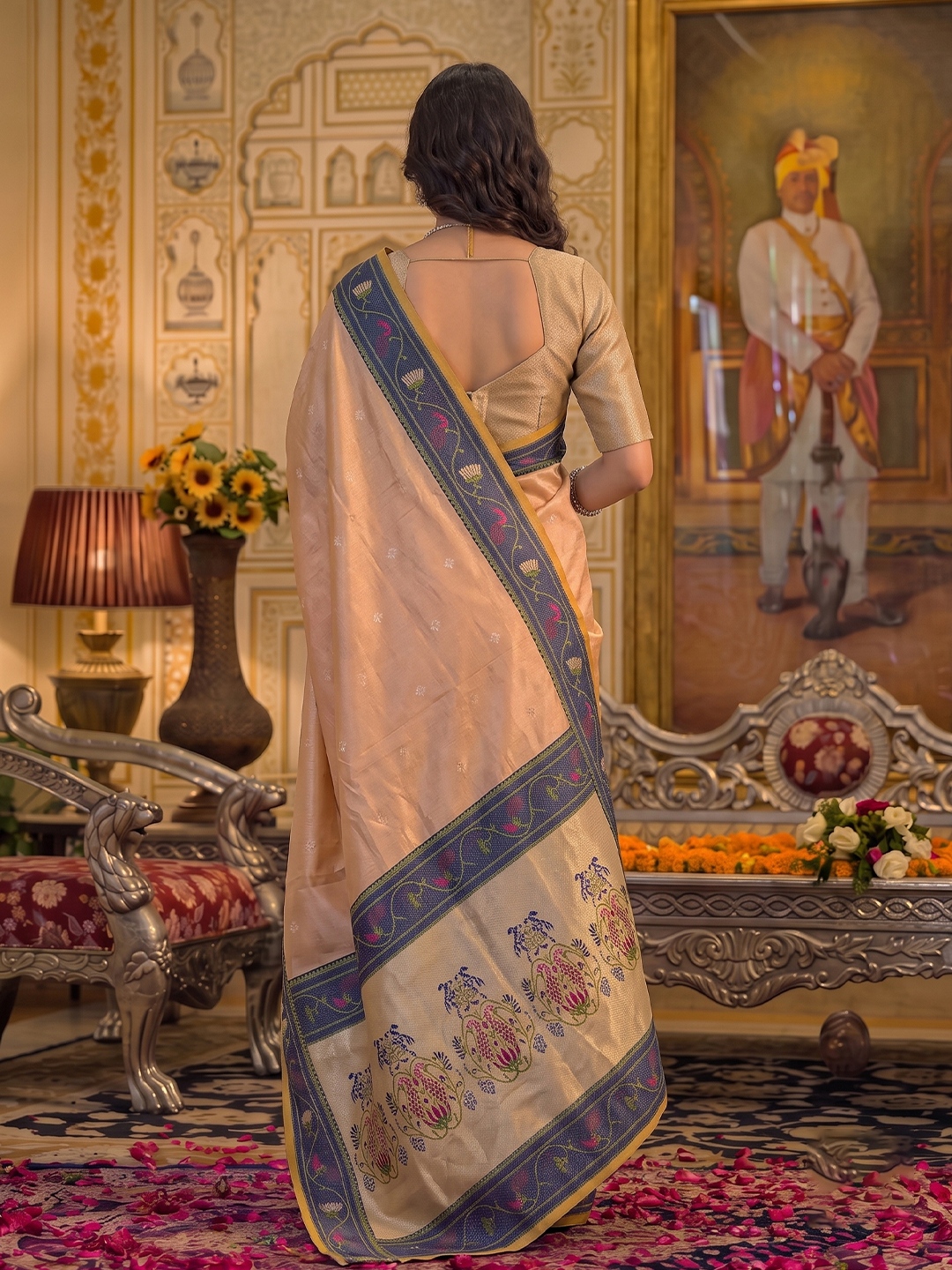 Peach Floral Woven Tissue Silk Saree — alternate view