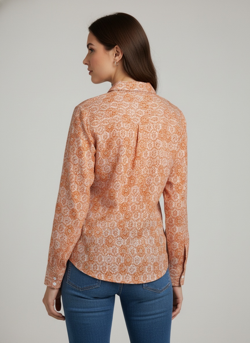 Peach Geometric Printed Cotton Shirt — alternate view