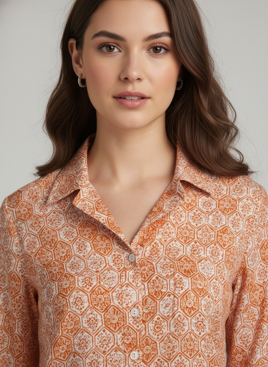 Peach Geometric Printed Cotton Shirt