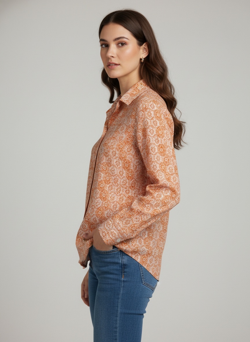 Peach Geometric Printed Cotton Shirt