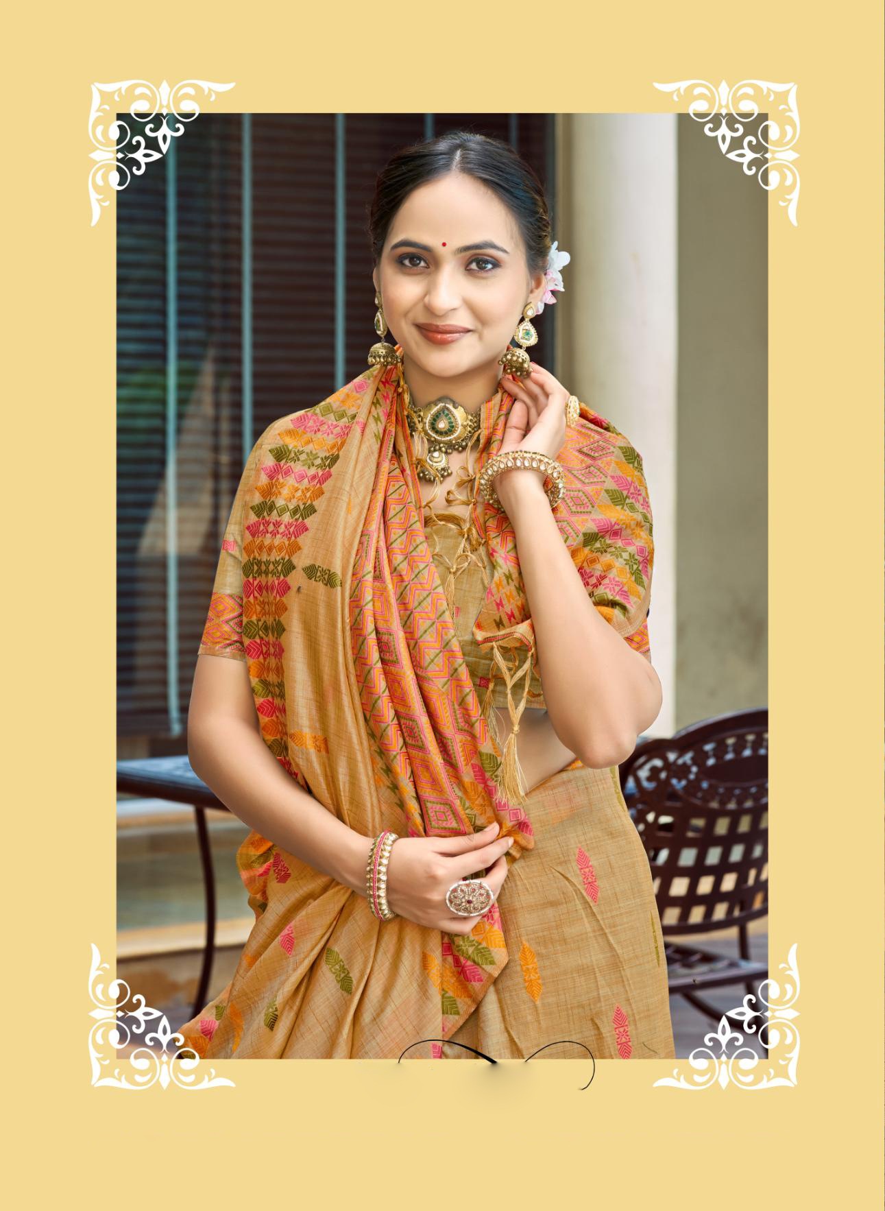 Peach Geometric Woven Designer Assam Silk Saree — alternate view