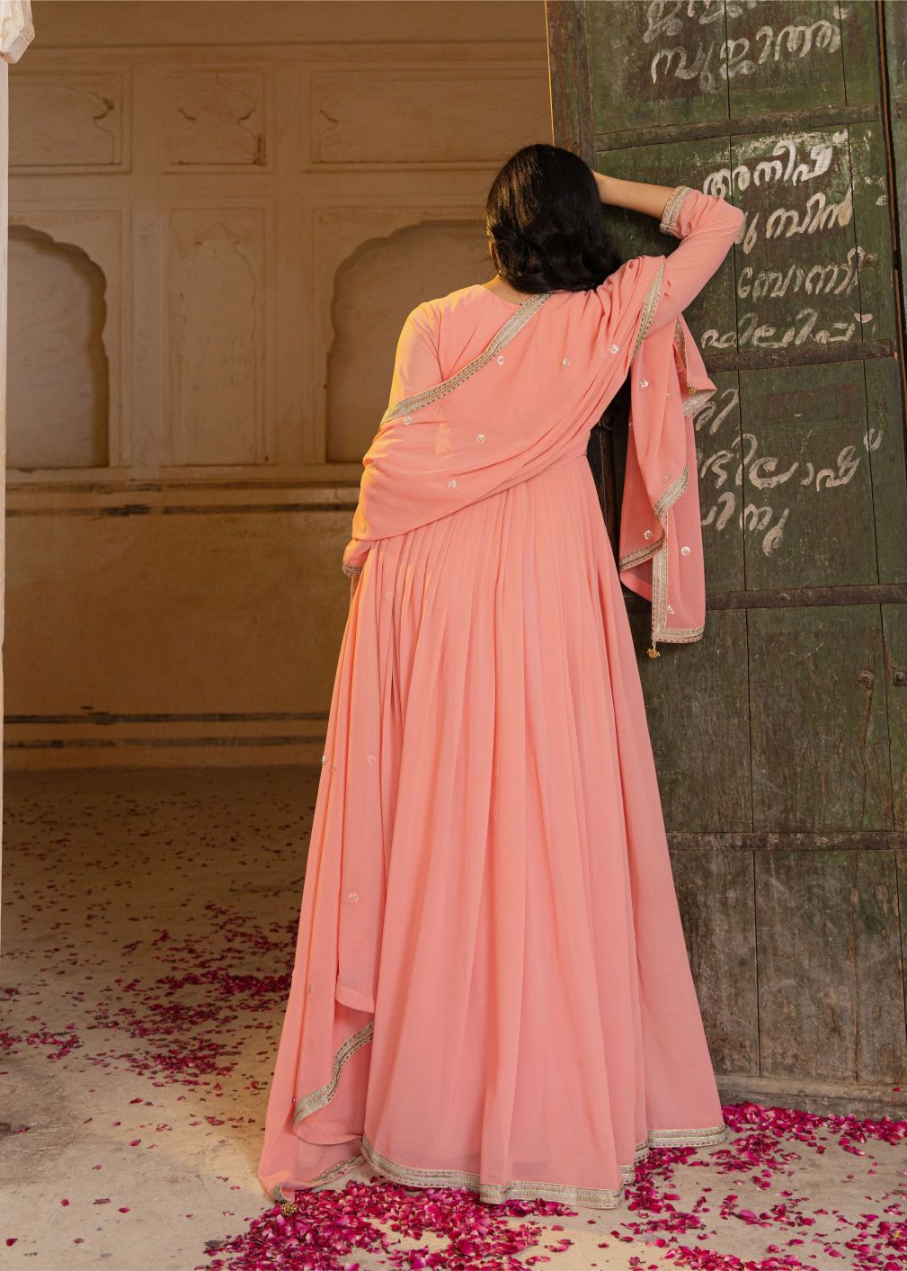 Peach Georgette Embroidered Gown — alternate view