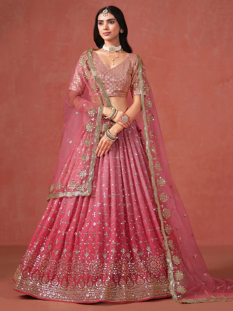 Peach Georgette Festive Lehenga