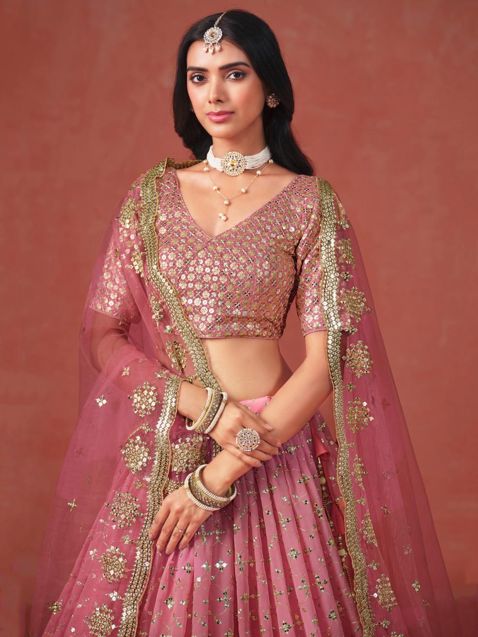 Peach Georgette Lehenga Choli With Dupatta — alternate view