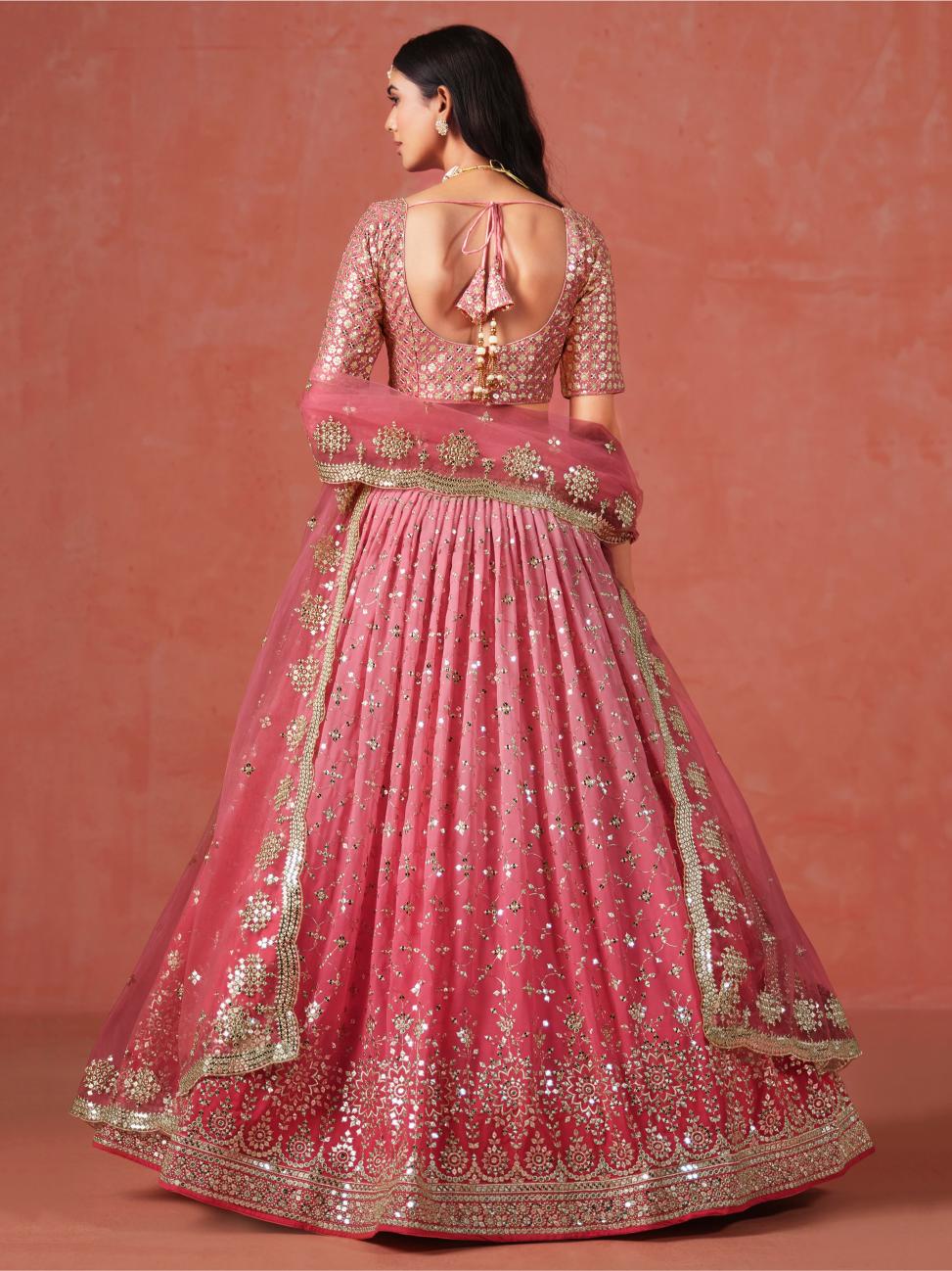 Peach Georgette Lehenga Choli With Dupatta