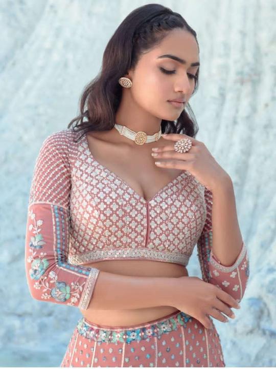 Peach Georgette Umbrella Lehenga — alternate view